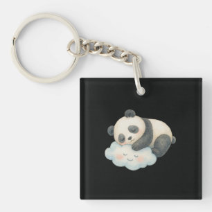 Porte-clés Joli Panda Endormi sur un Nuage Aquarelle