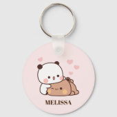 Porte-clés Joli Panda Ours Aimer Monogramme Rose (Recto)