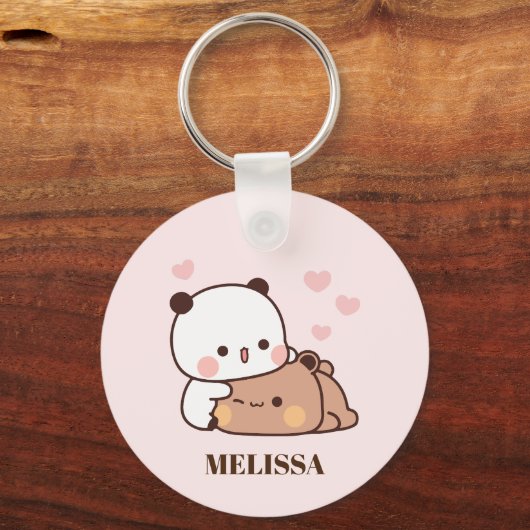 Porte-clés Joli Panda Ours Aimer Monogramme Rose (Recto)