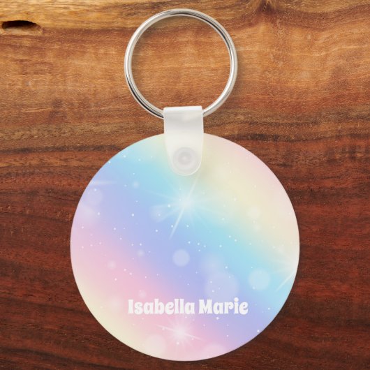 Porte-clés Joli Pastel Rainbow Sparkle Girly Personnalisé (Recto)
