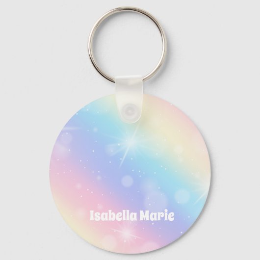 Porte-clés Joli Pastel Rainbow Sparkle Girly Personnalisé (Verso)