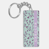 Porte-clés Joli pastel turquoise motif floral monogramme (Devant gauche)