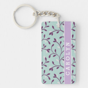 Porte-clés Joli pastel turquoise motif floral monogramme