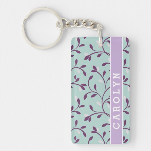 Porte-clés Joli pastel turquoise motif floral monogramme (Devant)