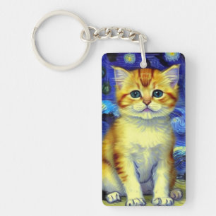 Porte-clés Joli Petit Chat Nuit Étoilée Van Gogh