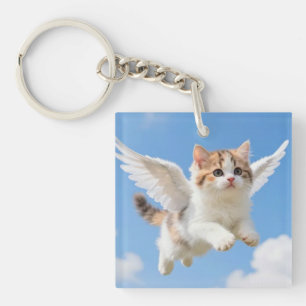 Porte-clés Joli Petit Chat Volant Calico Tabby Ciel Bleu