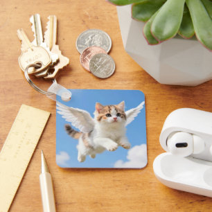 Porte-clés Joli Petit Chat Volant Calico Tabby Ciel Bleu