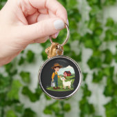 Porte-clés Joli petit garçon fermier chèvre (Main)