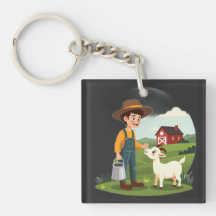 Porte-clés Joli petit garçon fermier chèvre