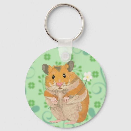 Porte-clés Joli petit Hamster tenant une fleur (Recto)