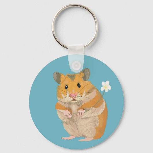 Porte-clés Joli petit Hamster tenant une fleur (Recto)