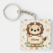 Porte-clés Joli Petit Lion avec un Panneau de Nom (Devant)