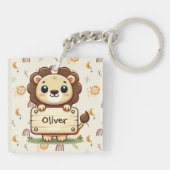 Porte-clés Joli Petit Lion avec un Panneau de Nom (Dos)