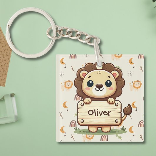 Porte-clés Joli Petit Lion avec un Panneau de Nom