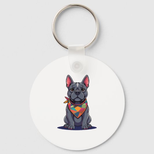 Porte-clés Joli Pitbull Frenchie Chien avec Bandana Art (Recto)