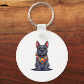 Porte-clés Joli Pitbull Frenchie Chien avec Bandana Art (Recto)