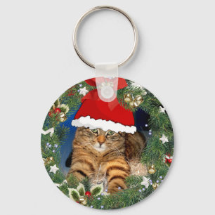 Porte-clés Joli Porte - clé de chat Tabby de Noël