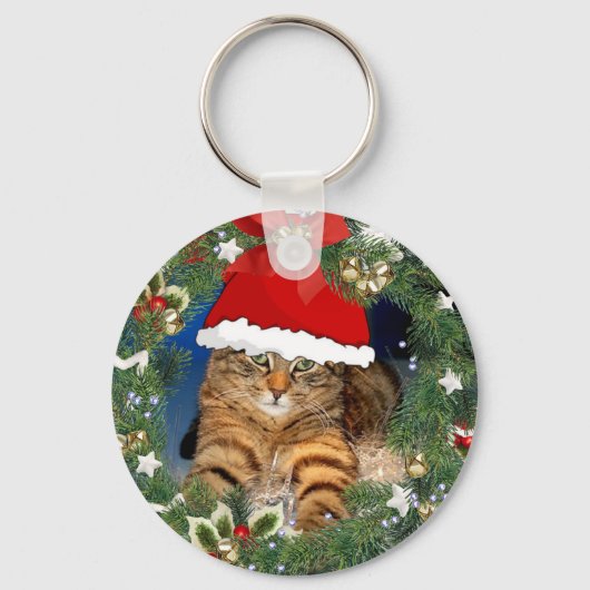 Porte-clés Joli Porte - clé de chat Tabby de Noël (Recto)