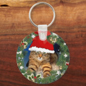 Porte-clés Joli Porte - clé de chat Tabby de Noël (Recto)