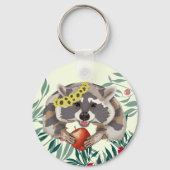 Porte-clés Joli raton laveur avec une pomme dans les pattes (Recto)