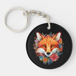 Porte-clés Joli Renard Aquarelle Fleur Beau