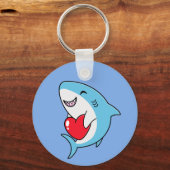 Porte-clés Joli requin bleu tenant un coeur rouge (Recto)