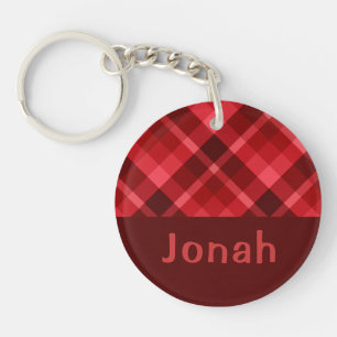 Porte-clés Joli Ruby Rouge Plaid Monogram Porte - clé Cercle