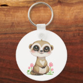 Porte-clés Joli suricate et fleurs sur fond blanc (Verso)