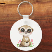 Porte-clés Joli suricate et fleurs sur fond blanc (Recto)