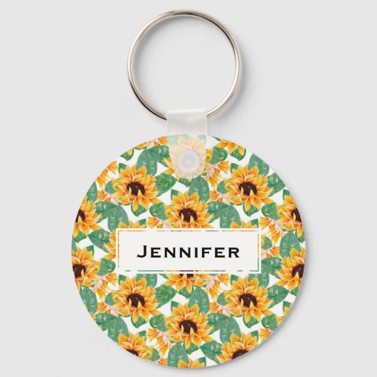 Porte-clés Joli tournesol Jaune et Motif vert (Recto)