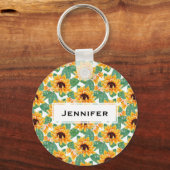 Porte-clés Joli tournesol Jaune et Motif vert (Recto)