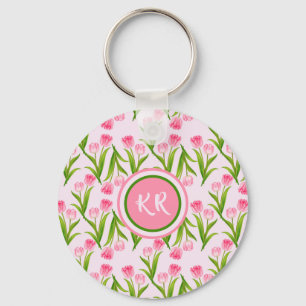Porte-clés Joli Tulipe rose Fleurs Florales Feuille Monogramm
