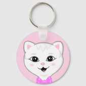 Porte-clés Joli visage de chat blanc sur fond rose clair (Verso)