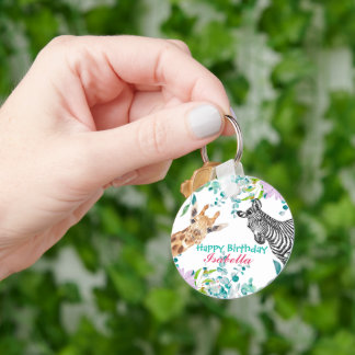 Porte-clés joli zoo Giraffe animaux jungle Floral Anniversair