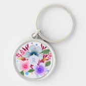 Porte-clés Jolie aquarelle Bouquet floral Monogramme (Devant)