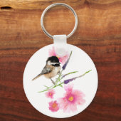 Porte-clés Jolie aquarelle chickadee Flower Art (Recto)