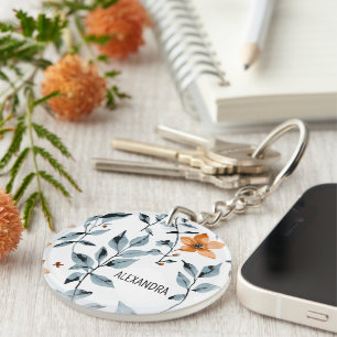 Porte-clés Jolie aquarelle Floral Nom personnalisé