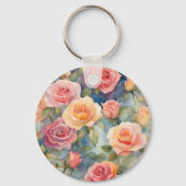 Porte-clés Jolie aquarelle Rose design floral (Verso)