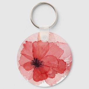 Porte-clés Jolie aquarelle rose rouge Pavot Flower