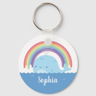 Porte-clés Jolie baleine et arc-en-ciel, personnalisé coloré