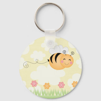 Porte-clés Jolie bande dessinée abeille et fleurs de ruche po