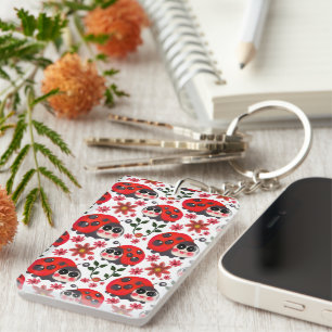 Porte-clés Jolie coccinelle kawaii motif floral sans couture
