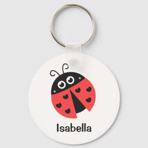 Porte-clés Jolie coccinelle rouge et noire avec des cœurs pou