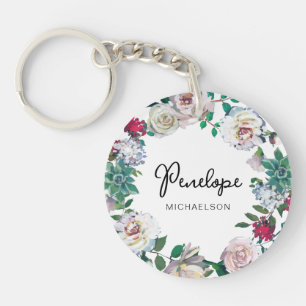 Porte-clés Jolie couronne florale succulente botanique avec n