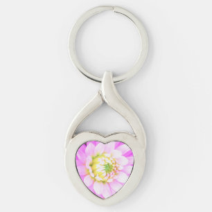 Porte-clés Jolie Dahlia Cactus Macro Rose, Blanc et Jaune