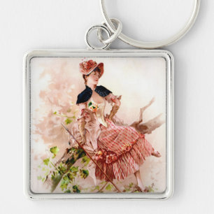 Porte-clés Jolie dame vintage en robe rose