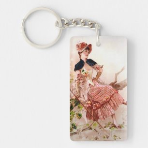 Porte-clés Jolie dame vintage en robe rose
