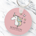 Porte-clés Jolie Doodle Unicorn et étoiles Anniversaire<br><div class="desc">Disponible ici : http://www.zazzle.com/selectpartysupplies</div>