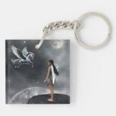 Porte-clés Jolie fée ailée et cheval volant (Dos)