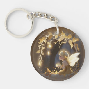 Porte-clés Jolie fée d'automne avec des fleurs lumineuses